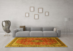 Machine Washable Medallion Yellow Traditional Rug in a Living Room, wshtr244yw