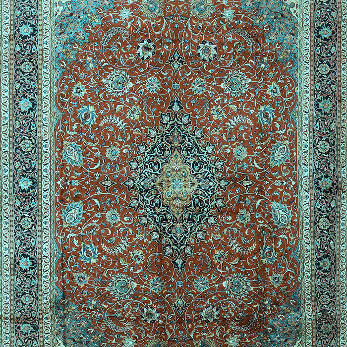 Machine Washable Medallion Light Blue Traditional Rug, wshtr244lblu