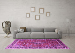 Machine Washable Medallion Purple Traditional Area Rugs in a Living Room, wshtr244pur