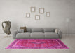 Machine Washable Medallion Pink Traditional Rug in a Living Room, wshtr244pnk