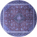 Round Machine Washable Medallion Blue Traditional Rug, wshtr244blu