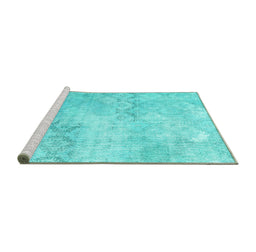 Sideview of Machine Washable Persian Turquoise Traditional Area Rugs, wshtr2450turq