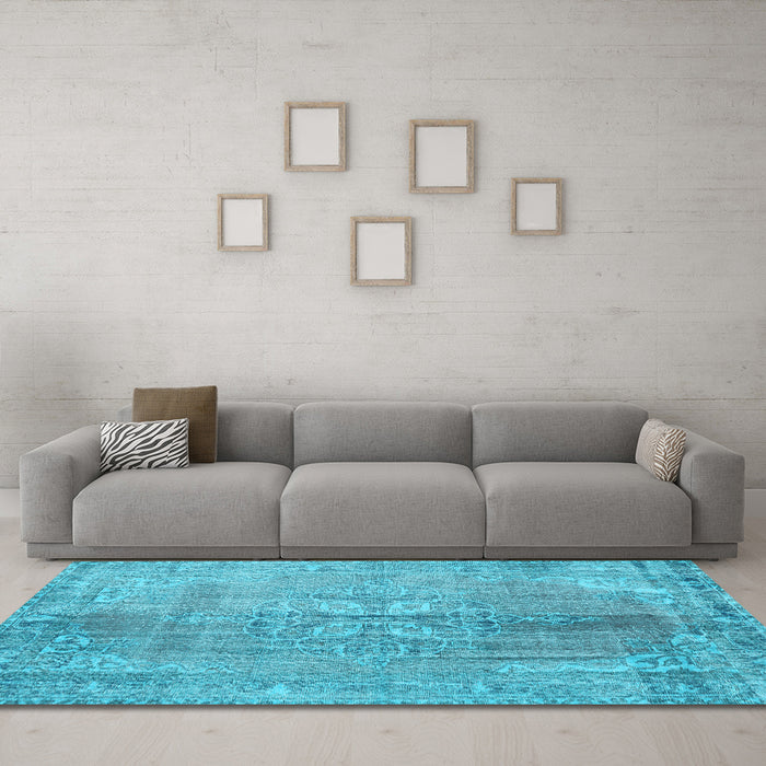 Machine Washable Persian Light Blue Traditional Rug in a Living Room, wshtr2451lblu