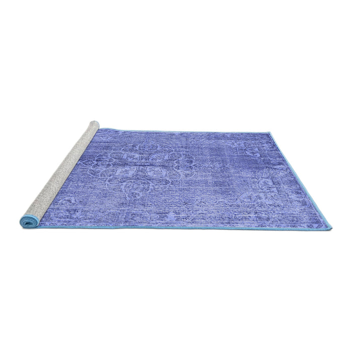 Sideview of Machine Washable Persian Blue Traditional Rug, wshtr2451blu