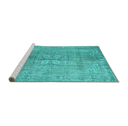 Sideview of Machine Washable Persian Turquoise Traditional Area Rugs, wshtr2451turq