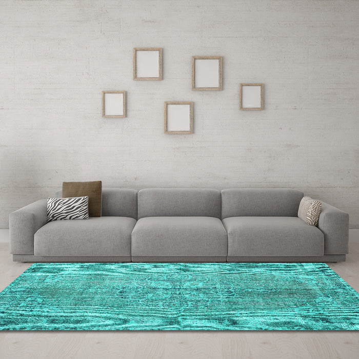 Machine Washable Persian Turquoise Traditional Area Rugs in a Living Room,, wshtr2451turq