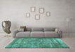 Machine Washable Persian Turquoise Traditional Area Rugs in a Living Room,, wshtr2452turq