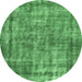 Round Persian Emerald Green Traditional Rug, tr2452emgrn