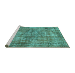 Sideview of Machine Washable Persian Turquoise Traditional Area Rugs, wshtr2452turq