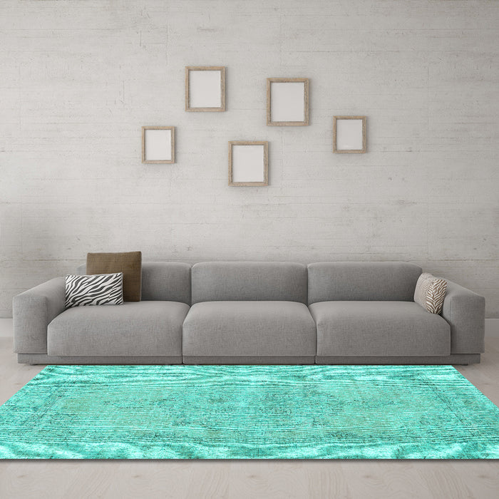 Machine Washable Persian Turquoise Traditional Area Rugs in a Living Room,, wshtr2453turq