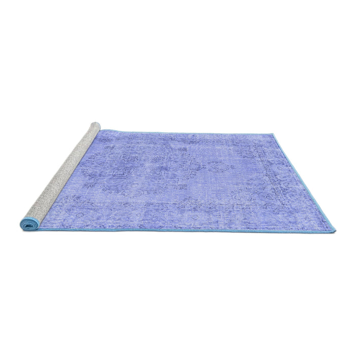 Sideview of Machine Washable Persian Blue Traditional Rug, wshtr2453blu