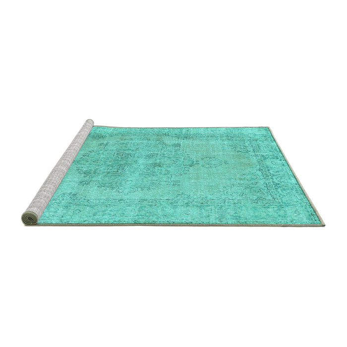 Sideview of Machine Washable Persian Turquoise Traditional Area Rugs, wshtr2453turq