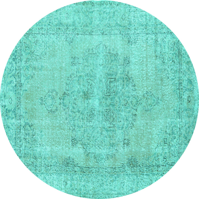 Round Machine Washable Persian Turquoise Traditional Area Rugs, wshtr2453turq