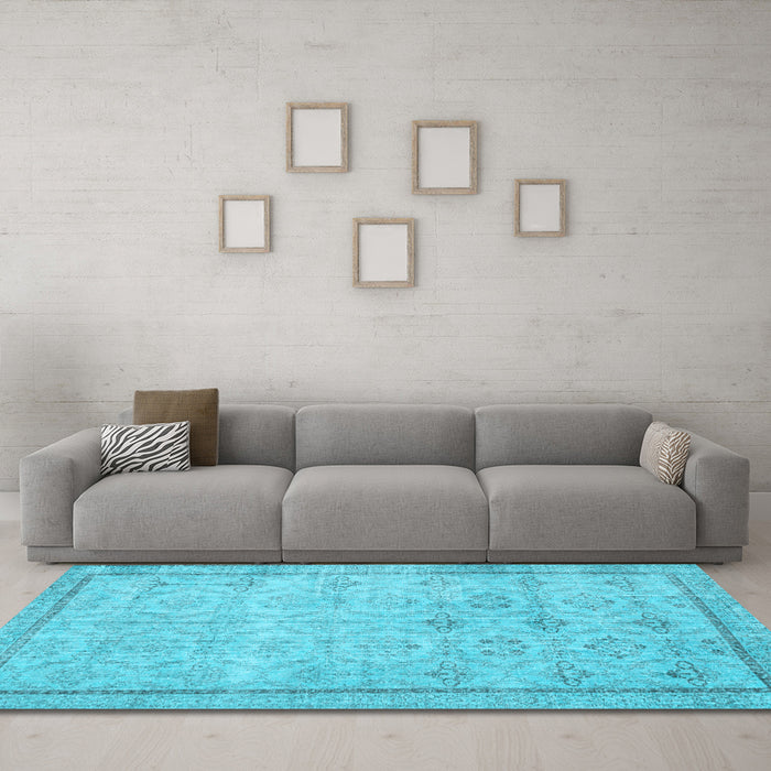 Machine Washable Persian Light Blue Traditional Rug in a Living Room, wshtr2455lblu