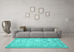 Machine Washable Persian Turquoise Traditional Area Rugs in a Living Room,, wshtr2455turq