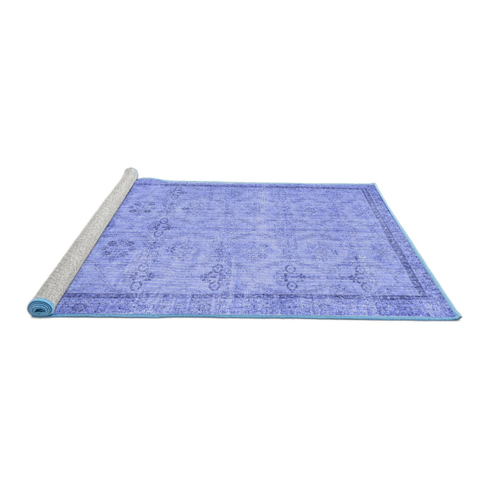 Sideview of Machine Washable Persian Blue Traditional Rug, wshtr2455blu