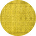 Round Persian Yellow Traditional Rug, tr2455yw