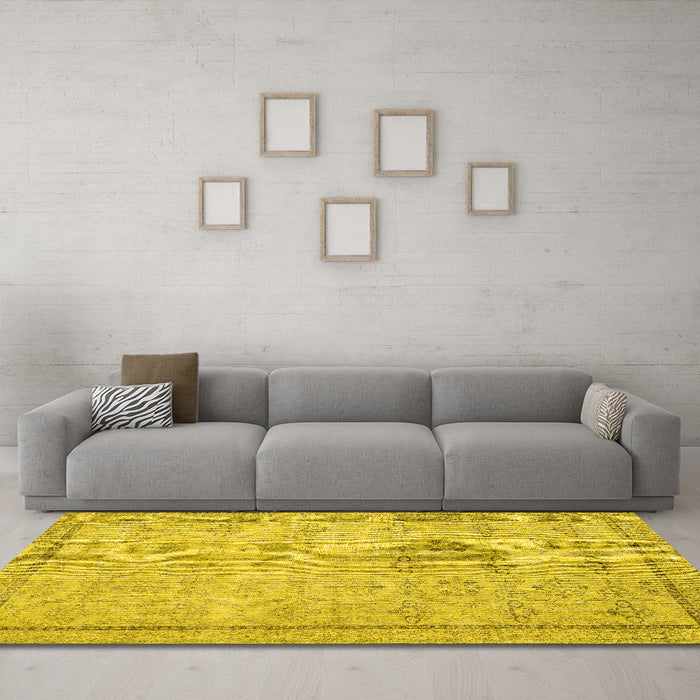 Machine Washable Persian Yellow Traditional Rug in a Living Room, wshtr2455yw