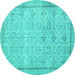 Round Machine Washable Persian Turquoise Traditional Area Rugs, wshtr2455turq