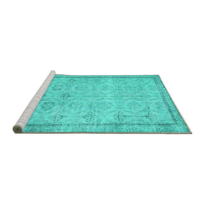 Sideview of Machine Washable Persian Turquoise Traditional Area Rugs, wshtr2455turq