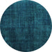 Round Machine Washable Persian Turquoise Traditional Area Rugs, wshtr2456turq