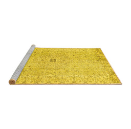 Sideview of Machine Washable Persian Yellow Traditional Rug, wshtr2457yw
