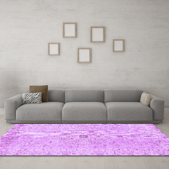 Machine Washable Persian Purple Traditional Area Rugs in a Living Room, wshtr2457pur