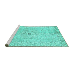 Sideview of Machine Washable Persian Turquoise Traditional Area Rugs, wshtr2457turq
