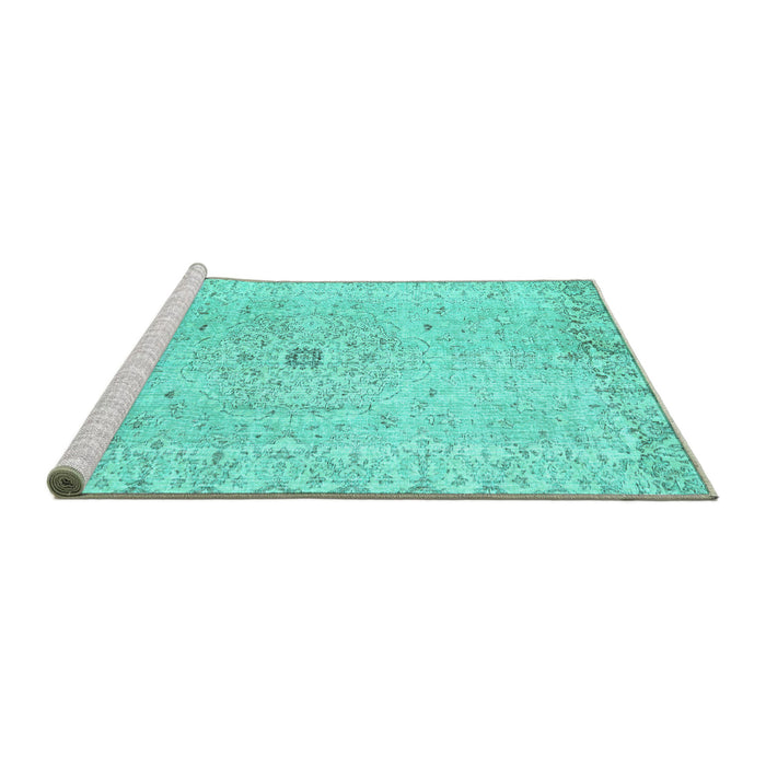 Sideview of Machine Washable Persian Turquoise Traditional Area Rugs, wshtr2457turq