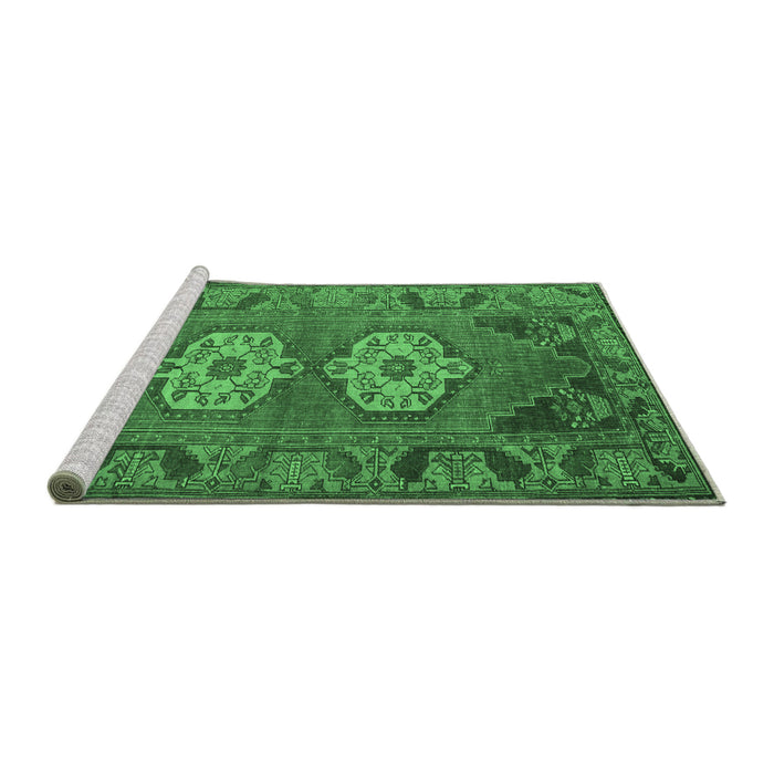 Sideview of Machine Washable Persian Emerald Green Traditional Area Rugs, wshtr2459emgrn
