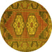 Round Machine Washable Persian Yellow Traditional Rug, wshtr2459yw