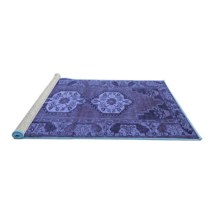 Sideview of Machine Washable Persian Blue Traditional Rug, wshtr2459blu