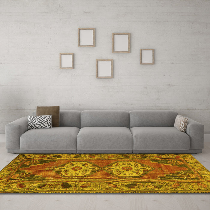 Machine Washable Persian Yellow Traditional Rug in a Living Room, wshtr2459yw