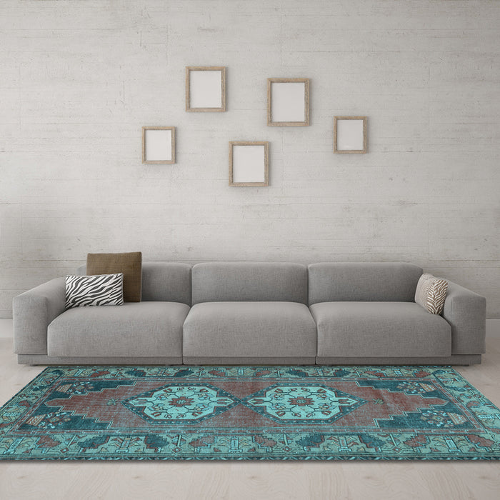Machine Washable Persian Light Blue Traditional Rug in a Living Room, wshtr2459lblu