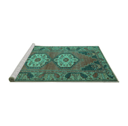 Sideview of Machine Washable Persian Turquoise Traditional Area Rugs, wshtr2459turq