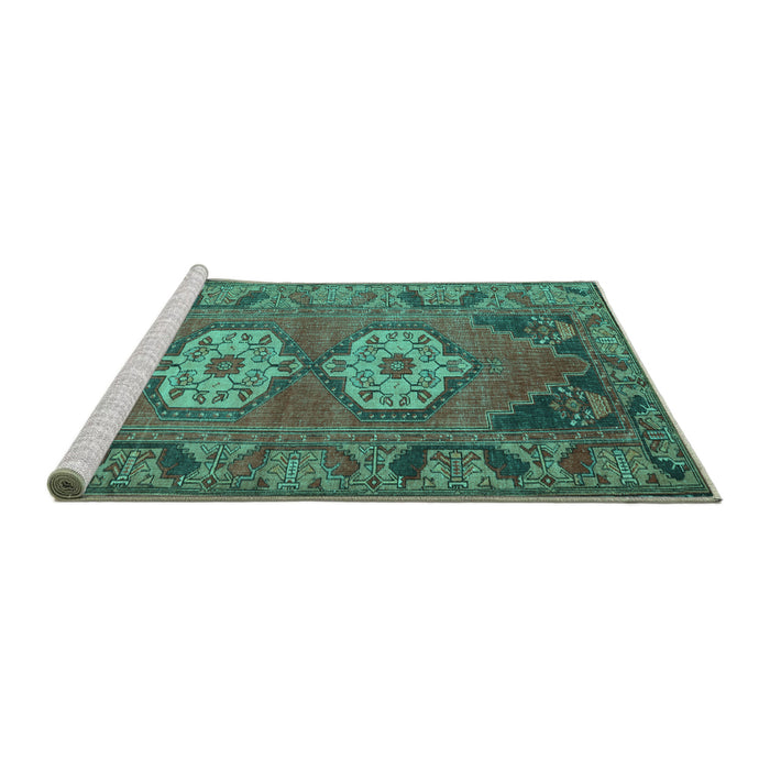 Sideview of Machine Washable Persian Turquoise Traditional Area Rugs, wshtr2459turq