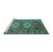 Sideview of Machine Washable Persian Turquoise Traditional Area Rugs, wshtr2459turq