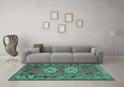 Machine Washable Persian Turquoise Traditional Area Rugs in a Living Room,, wshtr2459turq