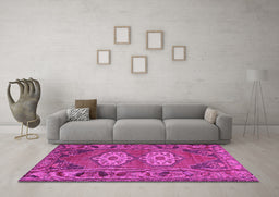 Machine Washable Persian Pink Traditional Rug in a Living Room, wshtr2459pnk