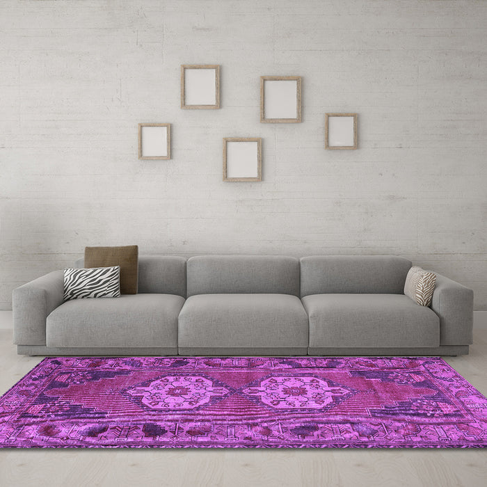 Machine Washable Persian Purple Traditional Area Rugs in a Living Room, wshtr2459pur