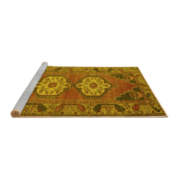 Sideview of Machine Washable Persian Yellow Traditional Rug, wshtr2459yw