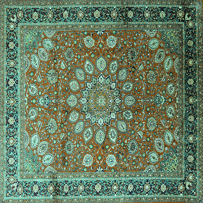 Square Machine Washable Medallion Turquoise Traditional Area Rugs, wshtr245turq
