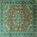 Square Machine Washable Medallion Turquoise Traditional Area Rugs, wshtr245turq