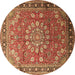 Round Machine Washable Medallion Brown Traditional Rug, wshtr245brn