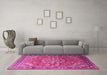 Machine Washable Medallion Pink Traditional Rug in a Living Room, wshtr245pnk