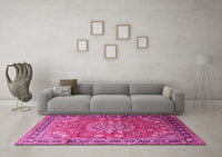 Machine Washable Medallion Pink Traditional Rug, wshtr245pnk