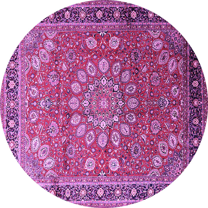 Round Machine Washable Medallion Purple Traditional Area Rugs, wshtr245pur