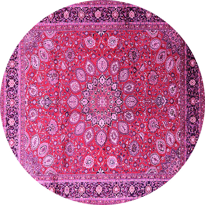 Round Machine Washable Medallion Pink Traditional Rug, wshtr245pnk