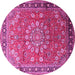 Round Machine Washable Medallion Pink Traditional Rug, wshtr245pnk