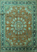 Machine Washable Medallion Turquoise Traditional Area Rugs, wshtr245turq